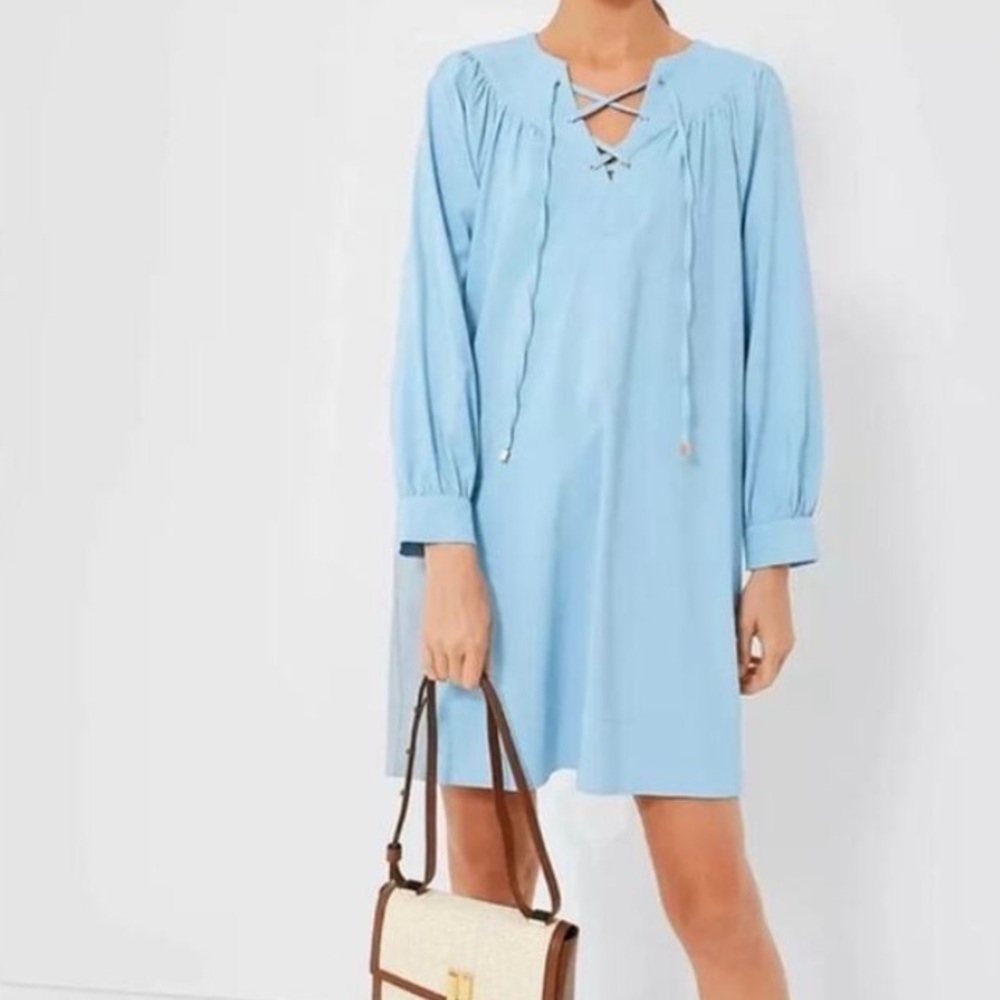 Tuckernuck Pomader Place Robbie Lace Up Sheath Dress Long Sleeve Light Blue L‎
